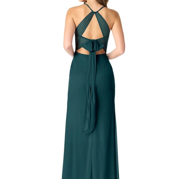 Azazie Pine Green Halter Gown - Picture 1 of 8